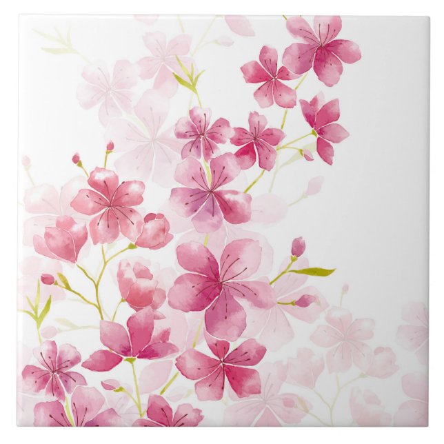 Körsbärsröd blommar kakelplatta (Framsidan)