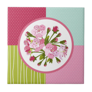 Körsbärsröd blommar kakelplatta