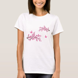 Körsbärsröd blommar- och fågelt-skjorta t-shirt