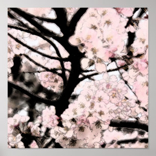 Körsbärsröd blommar redigerad kanvastryck poster
