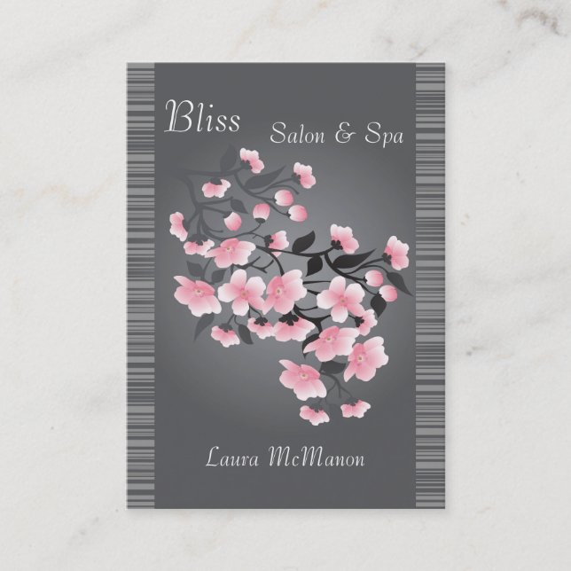 Körsbärsröd blommar (Sakura) på ett ljust - grå Visitkort (Framsida)