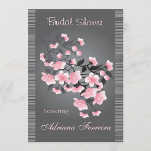 Körsbärsröd blommar (Sakura) på grå möhippa Inbjudningar