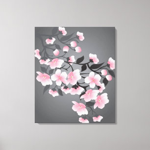 Körsbärsröd blommar, sakura på svart bakgrund canvastryck