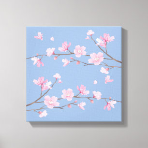 Körsbärsröd blommar - Serenityblått Canvastryck