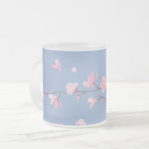 Körsbärsröd blommar - Serenityblått Frostad Glasmugg