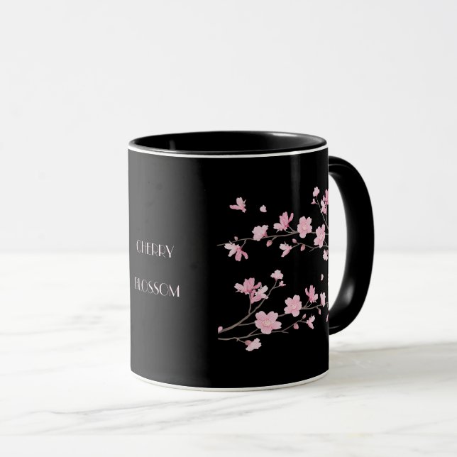 Körsbärsröd blommar - svart mugg (Framsida höger)
