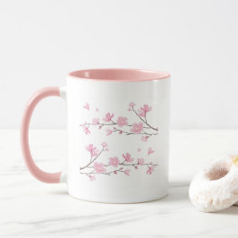 Körsbärsröd blommar - vitbakgrund mugg