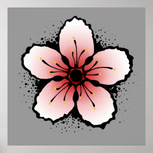 Körsbärsröd blommaraffisch poster