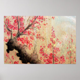 Körsbärsröd blommaraffisch poster