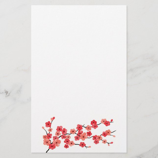Körsbärsröd blommarbrevpapper brevpapper (Framsida)