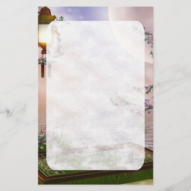 Körsbärsröd blommarbrevpapper för orientalisk brevpapper (Framsida)