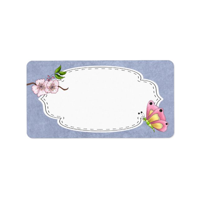 Körsbärsröd blommarfjärilsetikett adressetikett (Framsidan)