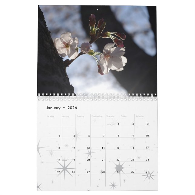 Körsbärsröd blommarkalender 2015 kalender (Jan 2026)