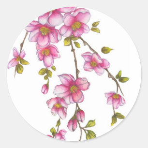 Körsbärsröd blommarklistermärke runt klistermärke