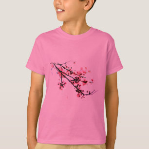 Körsbärsröd blommarmålning t-shirt