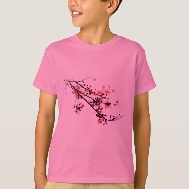 Körsbärsröd blommarmålning t-shirt (Framsida)