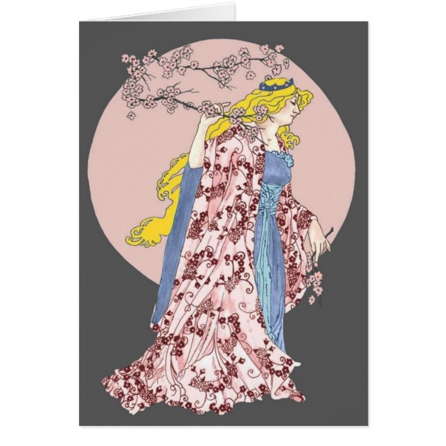 Körsbärsröd blommarmåne hälsningskort (Framsidan)