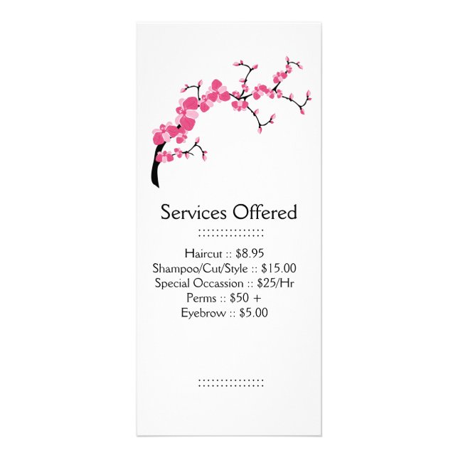 Körsbärsröd blommarträdgren servar kuggekortet reklamkort (Framsidan)