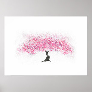 Körsbärsröd blommarträdvattenfärg poster