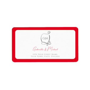 Körsbärsröd Enkel Elegant Monogram-adress Adressetikett