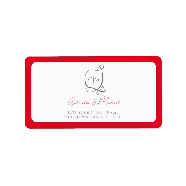 Körsbärsröd Enkel Elegant Monogram-adress Adressetikett (Framsidan)