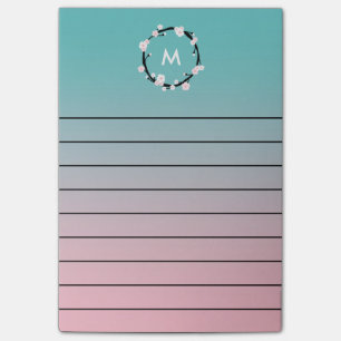 Körsbärsröd fodrad blomkranOmbre Monogram Post-it Block