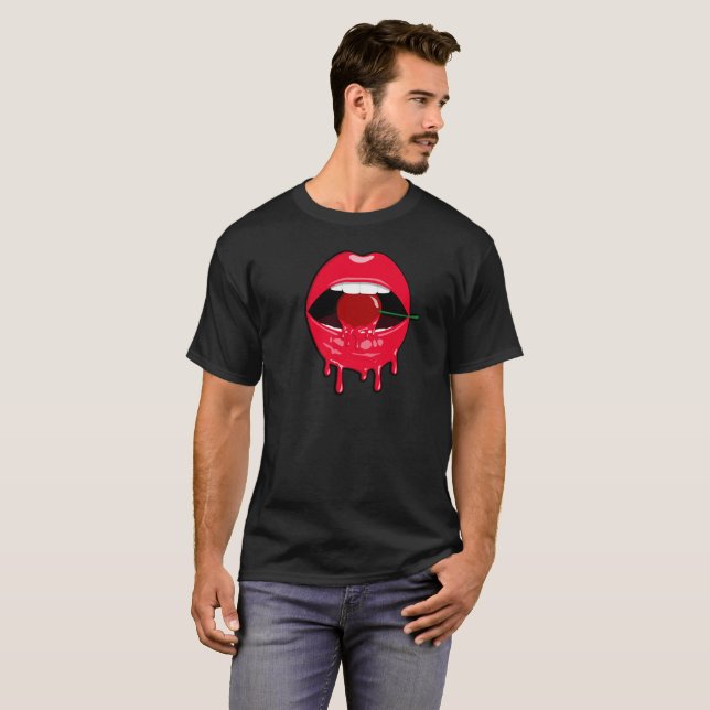 Körsbärsröd läppar t-shirt (Hel framsida)