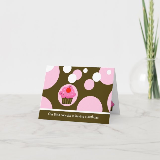 Körsbärsröd muffinbrunt/rosa modern vikt inbjudan (Framsida)