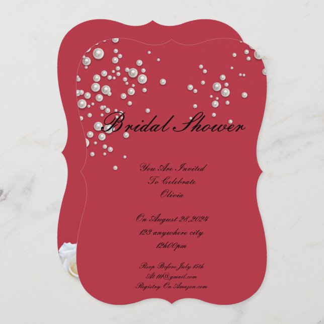 körsbärsröd pärl bröllopsdusch-inbjudan inbjudningar (Fram/baksida)