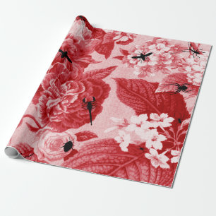 Körsbärsröd röd vintage botaniska blom- Toile Presentpapper