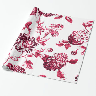 Körsbärsröd Vintage botanisk Blommigt Presentpapper