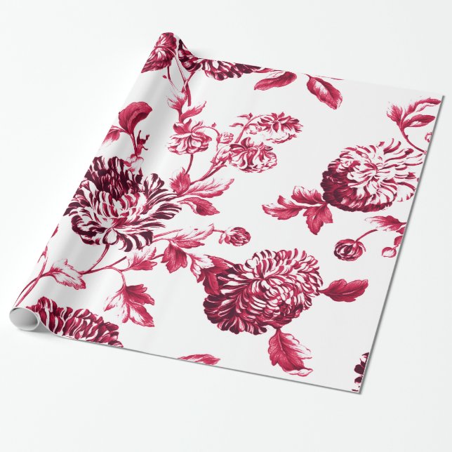 Körsbärsröd Vintage botanisk Blommigt Presentpapper (Utrullad)