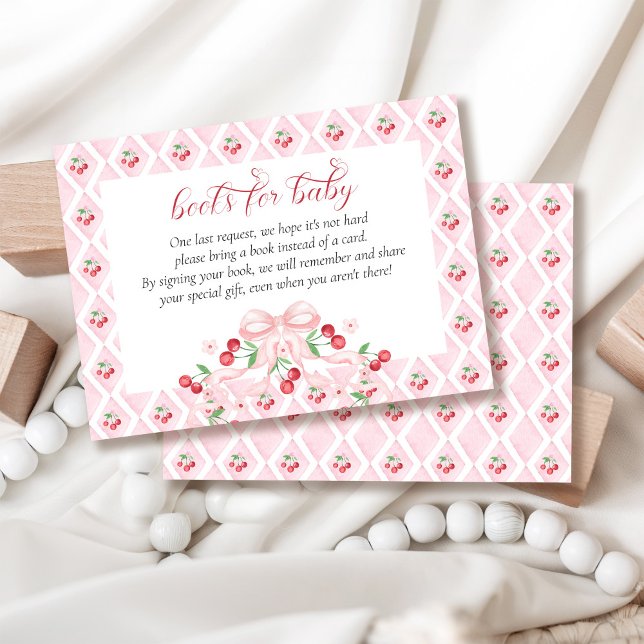 Körsbärsröda babybok med rosa rosett för baby show tilläggskort (Skapare uppladdad)