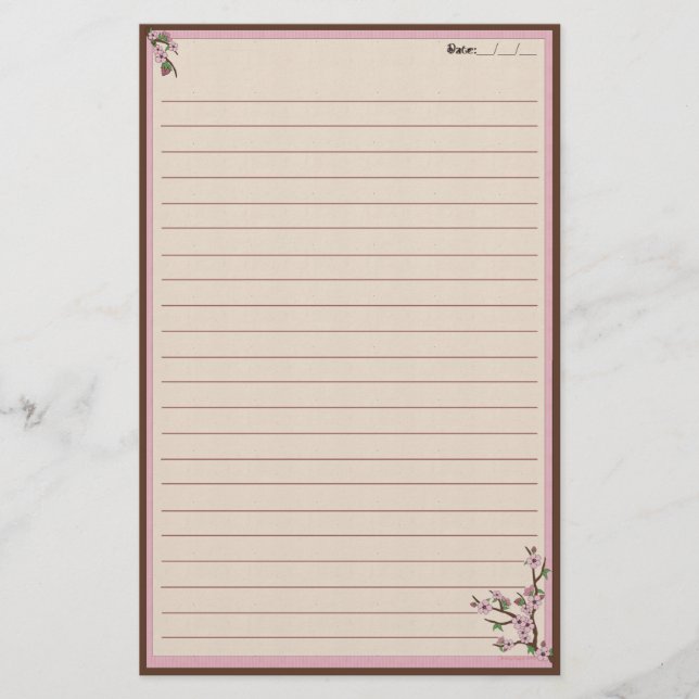 Körsbärsröda blommar brevpapper (Framsida)