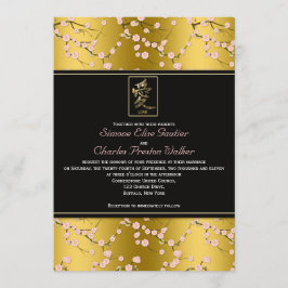 Körsbärsröda blommar för guld som och för svart inbjudningar