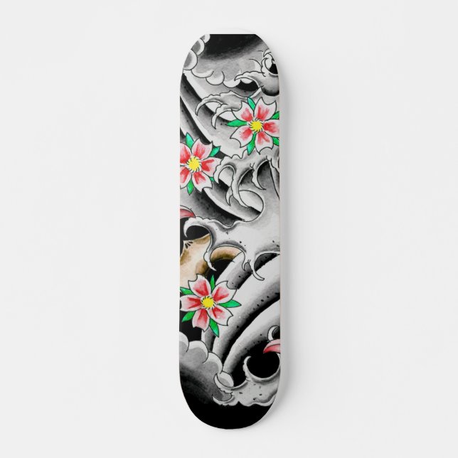Körsbärsröda blommar mini skateboard bräda 18,7 cm (Framsida)