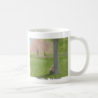 Körsbärsröda träd - personen som skisserar kaffemugg