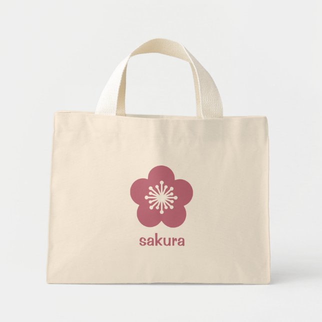 Körsbärsrosa Sakura-blomssilhuett Mini Tygkasse (Framsidan)