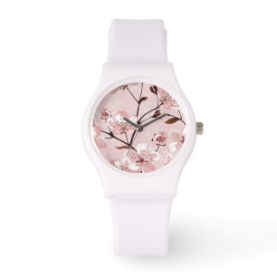 Körsbärsrött blommarblommamönster armbandsur
