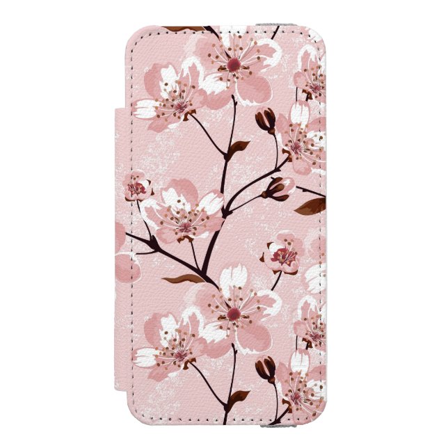 Körsbärsrött blommarblommamönster incipio iPhone wallet skal (Folio Framsidan)