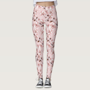 Körsbärsrött blommarblommamönster leggings