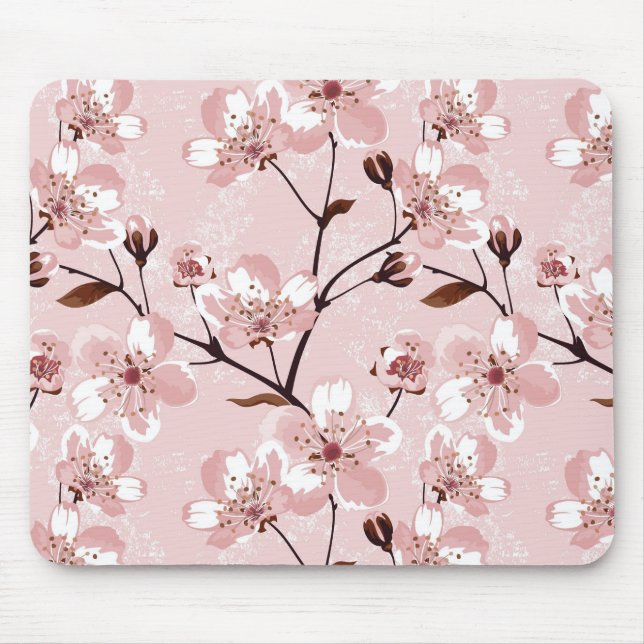 Körsbärsrött blommarblommamönster musmatta (Framsidan)