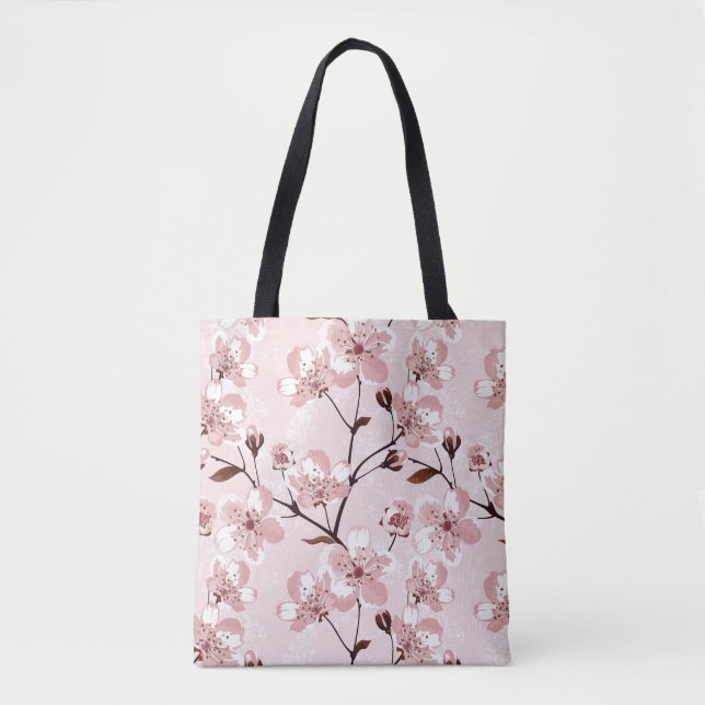 Körsbärsrött blommarblommamönster tygkasse (Framsida)