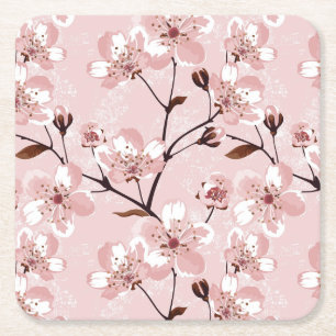 Körsbärsrött blommarblommamönster underlägg papper kvadrat