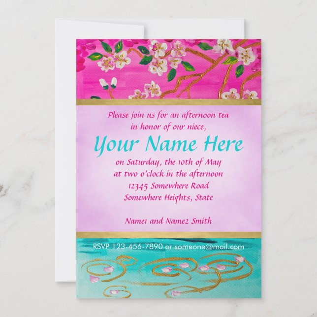 Körsbärsrött blommargrenSakura vatten skvalpar Inbjudningar (Baksida)