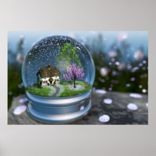 Körsbärsrött blommarjordklottryck poster