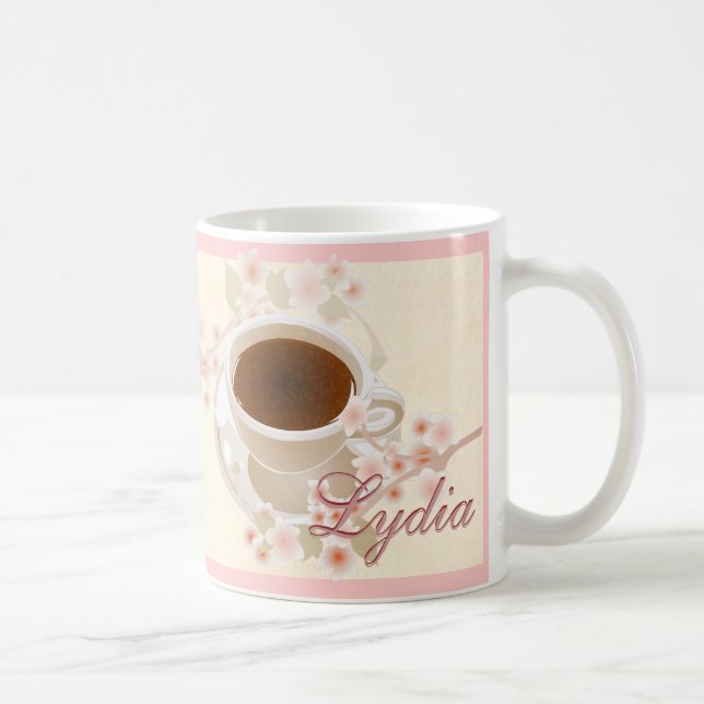 Körsbärsrött blommarkaffe kaffemugg (Höger)