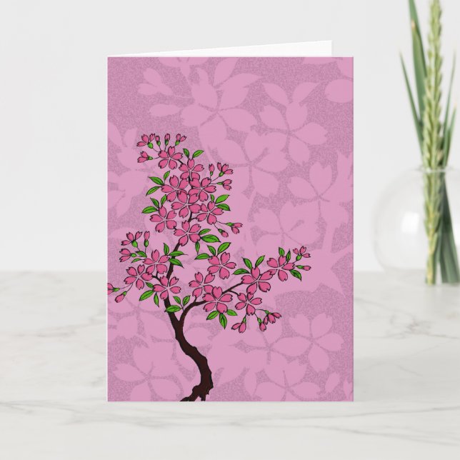 Körsbärsrött blommarträd kort (Framsida)