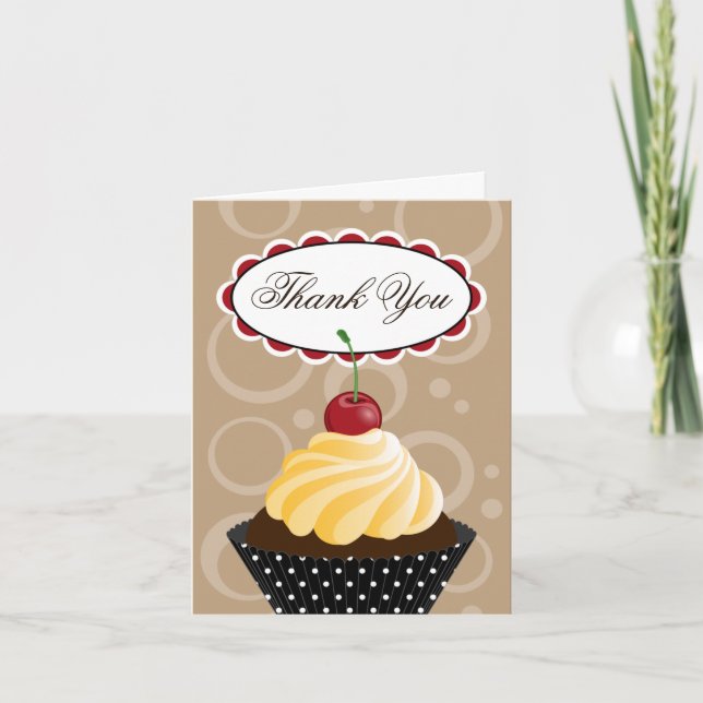 Körsbärsrött muffinbageritack tack kort (Framsida)