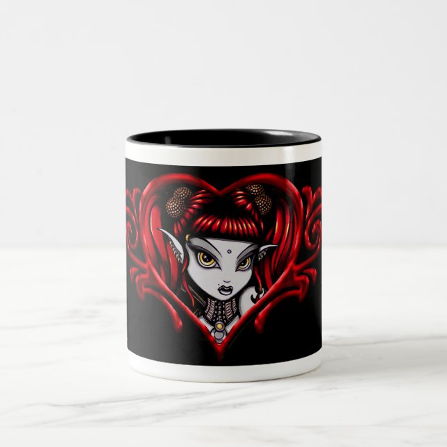 Körsbärsrött rött "Terra" valentines daykaffe, Två-Tonad Mugg (Center)